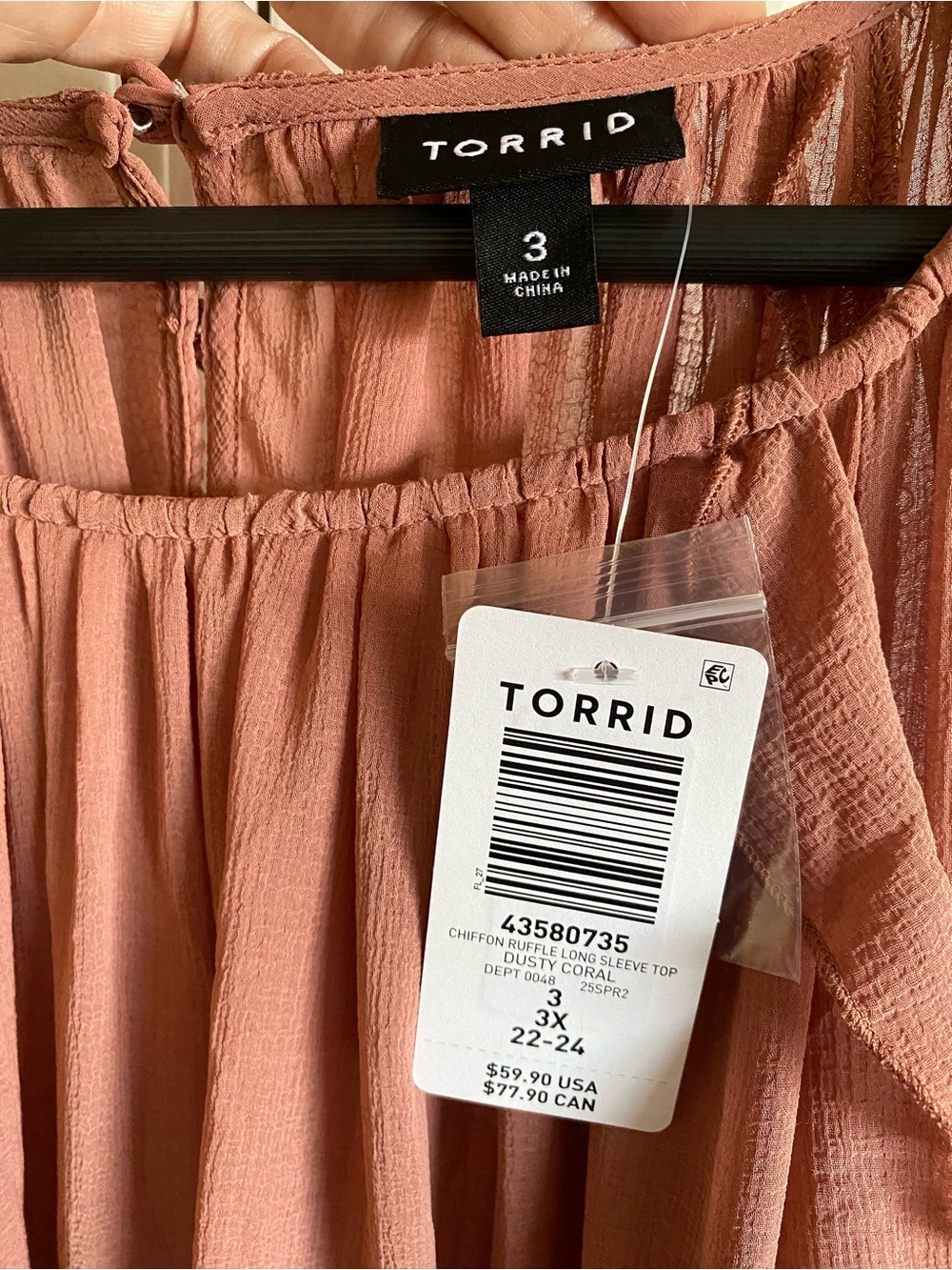Torrid 3X Dusty Coral Chiffon Ruffle Bell Sleeve Boho Top NWT - Picture 10 of 10